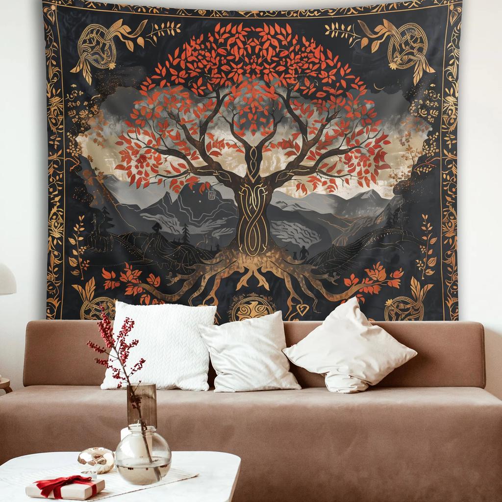 1pc Bohemian Tree of Life Tapestry  Celestial  Mountain Design  AllSeason Wall Decor for Bedroom  Living Room