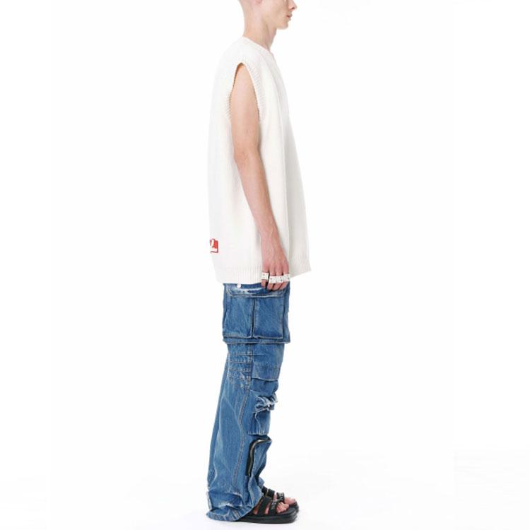 We11done Ss22 Logo Jacquard V-Neck Knitted Vest Unisex vests Off-White WD-KV1-22-648-U-IV