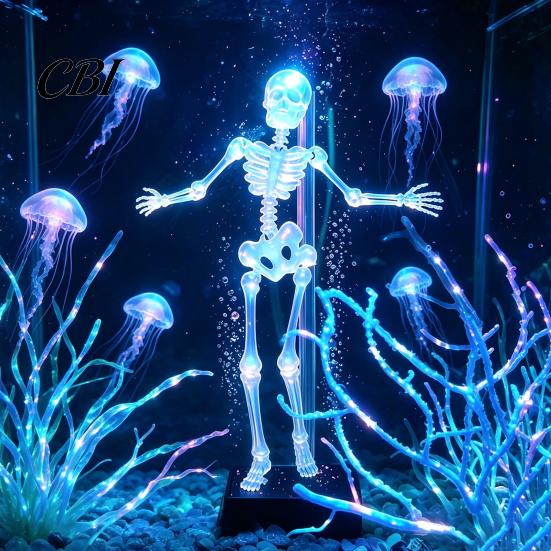 Acquario a Tema Halloween Pesce Scheletro Danzante Aeratore, Ornamento Dinamico, Paesaggistica Acqua Dolce Subacqueo Alimentato ad Aria Teschio Mobile Ossigenante