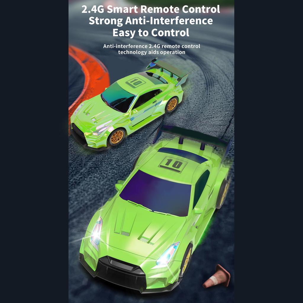 1 24 RC Drift Car, 2.4Ghz 4WD Remote Control Car Electric Racing Vehicle with LED Lights for Indoor Outdoor