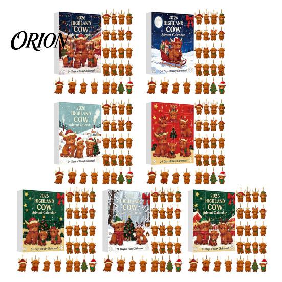 Hochlandkuh Adventskalender Weihnachten mit 24 Acryl-Ornamenten, Festliche Countdown-Box für Zuhause zur Baumaufhängung und Saisonale Dekoration