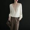 WTEMPO Solid Color Spring Autumn Women's V-neck Chiffon Shirts Long Sleeve Elegant Casual Versatile Bottom Tops