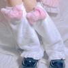 Long Foot Cover Leg Warmers Goth Anime Sweet Pink Bowknot Cosplay Ruffled Hem Plush Knee High Socks for Women Girls