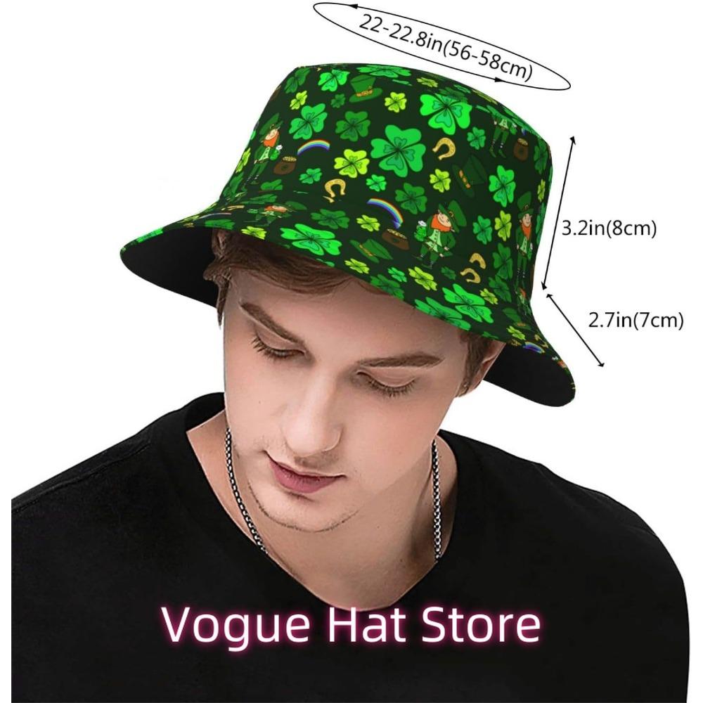St. Patrick'S Day Bucket Hat Lucky Shamrock Sun Hat Green Clover Fisherman Cap Travel Hat For Women Men