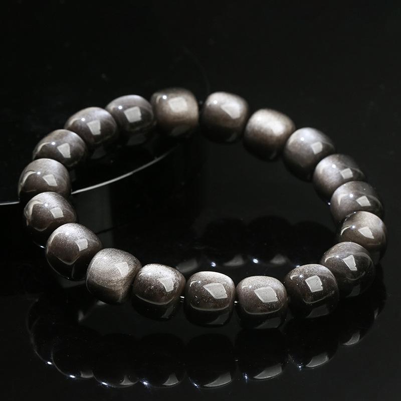 Hongchu Crystal Natural obsidian bracelet Natural double-sided silver obsidian faceted vintage-style bead bracelet