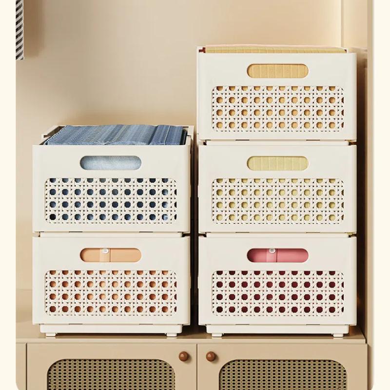 Household Plastic Folding Storage Box Collapsible Crate Desktop Holder Stationery Makeup Sundries Storage Basket Home Storage