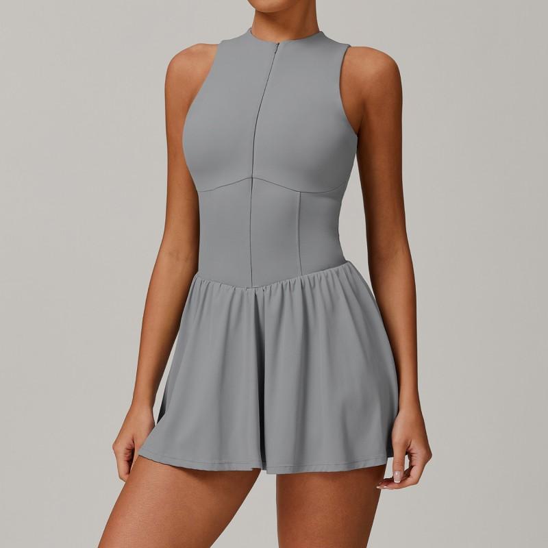 Womens Athletic A-Line Dress With High Neck Built-in Shorts Running Yoga Tennis Sport Suit