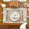 Bunny Rabbit Flowers Floral Buffalo Plaid Easter Placemats Set of 4, 12x18 Inch Spring Table Mats for Party Kitchen Dining Decoration