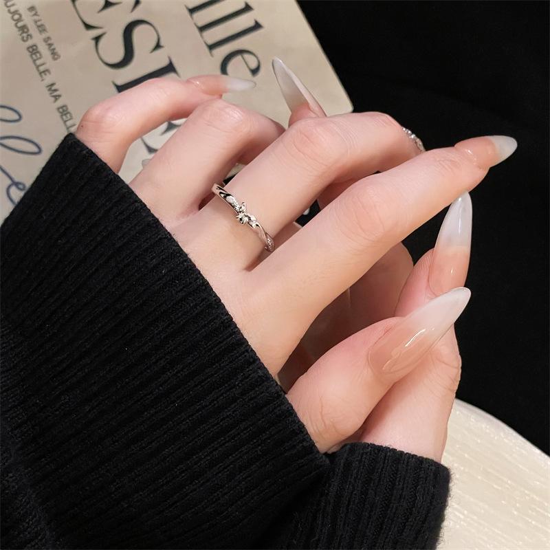 Butterfly Opening Couple Ring Hollow Simple Pair Ring Light Luxury French Niche Design Sense Personalized Ring