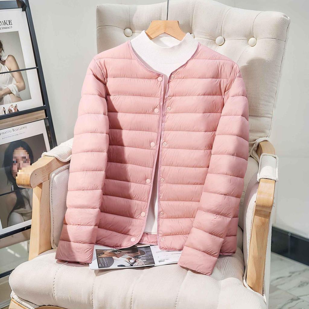 Nowa Lekka Damska Kurtka Puchowa Slim - Krótka, Ciepła, Bawełniany Płaszcz z Okrągłym Dekoltem na Jesień i Zimę