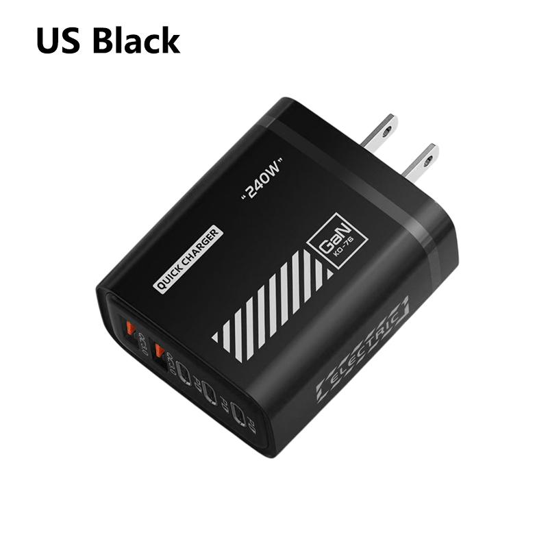 240W 5portová nabíječka na mobilní telefon 2x USB 3 Type C Rychlé nabíjení PD QC 3.0 Quick Charge Adaptér do zásuvky US EU Pro Xiaomi