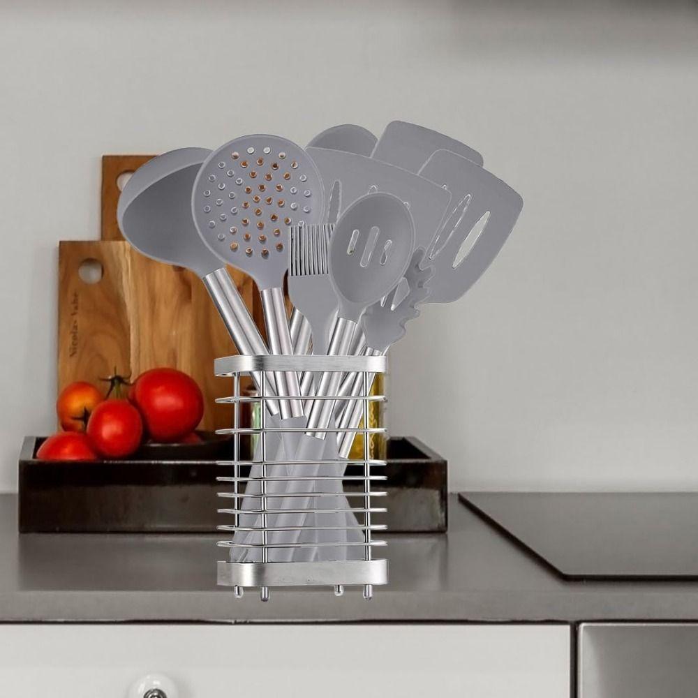 Draining Hole Base Kitchen Cutlery Holder Stainless Steel Desktop Spoon Container  Flatware