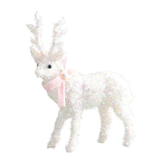 Christmas Reindeer Figurine Plastic White Elk Sculpture with Scarf Small Deer Statue Table Ornaments for Xmas Tabletop Mantel Shelf Decor