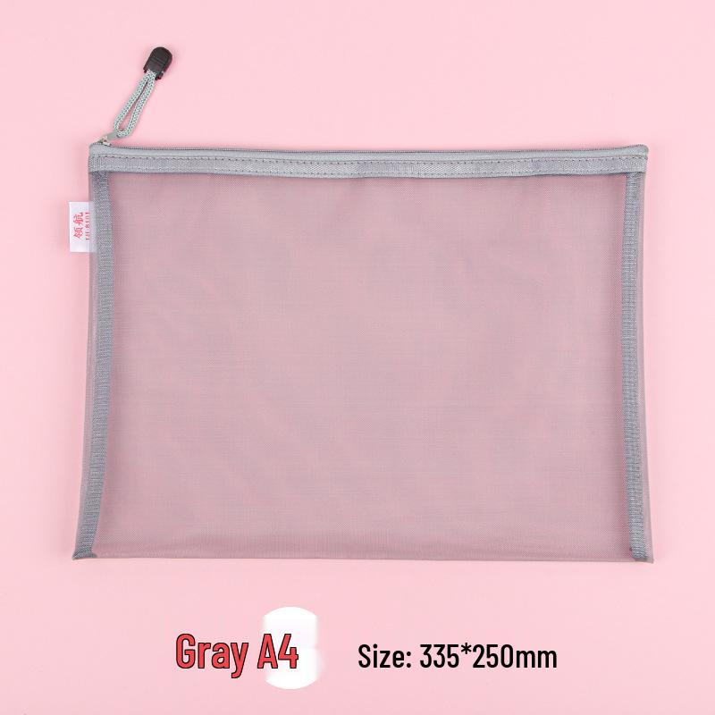 Large Capacity Transparent Nylon Mesh Document Bag - A4 Student and Office Zipper Storage Bag