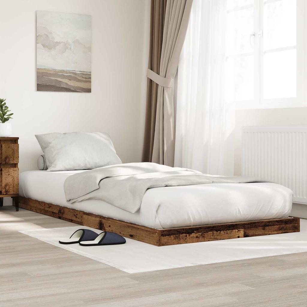 Floor Bed Frame Reclaimed Wood Look 75 x 190 cm Particleboard