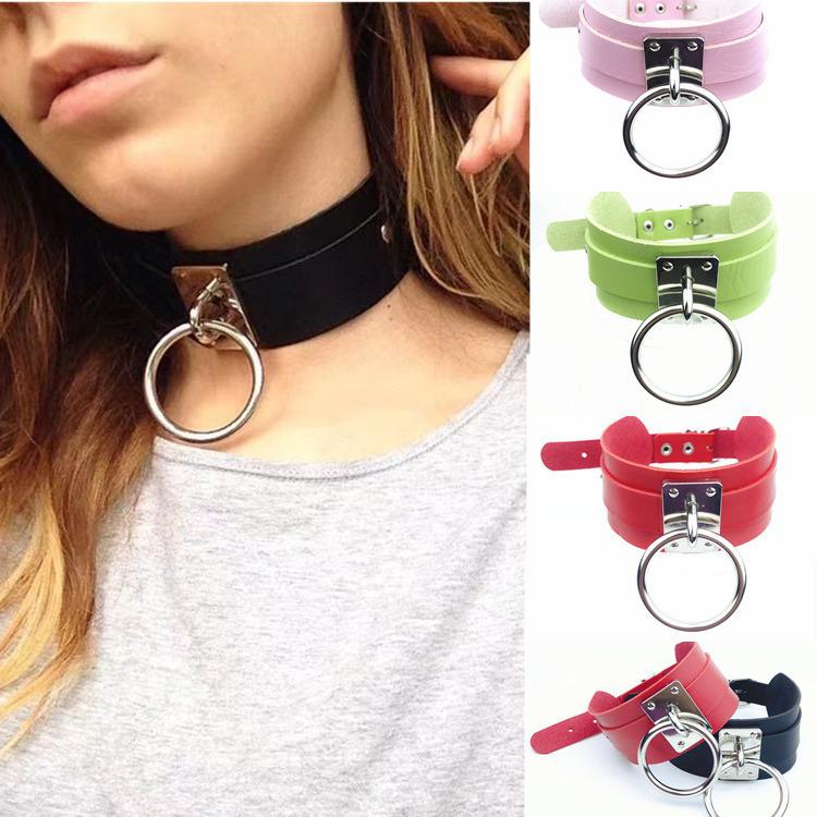 European & American Harajuku PU Leather O-Ring Choker Necklace - Street Style Nightclub Jewelry