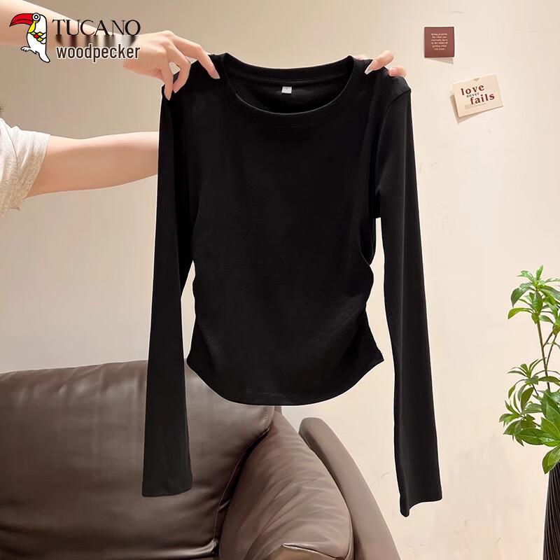 Woodpecker Women's Pleated Round Neck Long Sleeve T-shirt