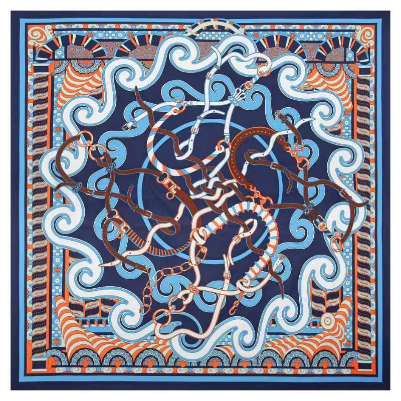 POBING Silk Scarf Women Large Shawls Back Garden Print Stoles Square Bandana Luxury Kerchief Hijab Female Foulards 130CM