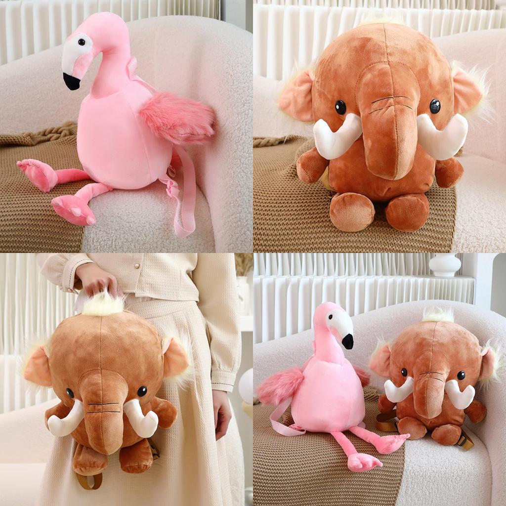 Adorable Long-nosed Elephant And Flamingo Plush Backpack For Kids Outings And Snacks