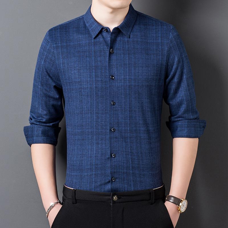 Spring and Autumn New Dad Long-sleeved Shirt Middle-aged Men's Tops Men's Daily Inch Sweater Wool Cardigan Casual Shirt