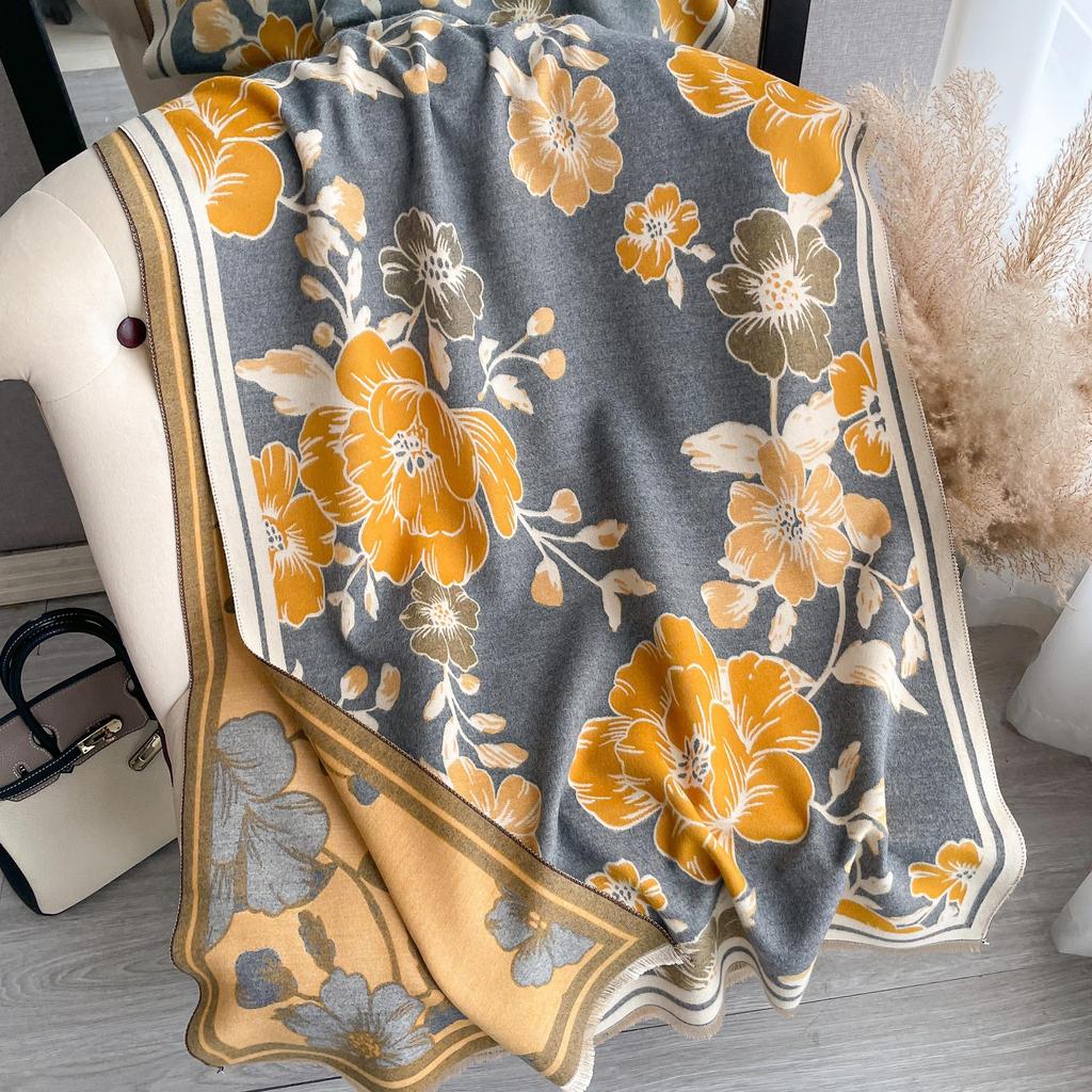 Korean Version Double-Sided Printing Imitation Cashmere Scarf Women'S Thickened Winter Warm Scarf Fashion Shawl Scarf