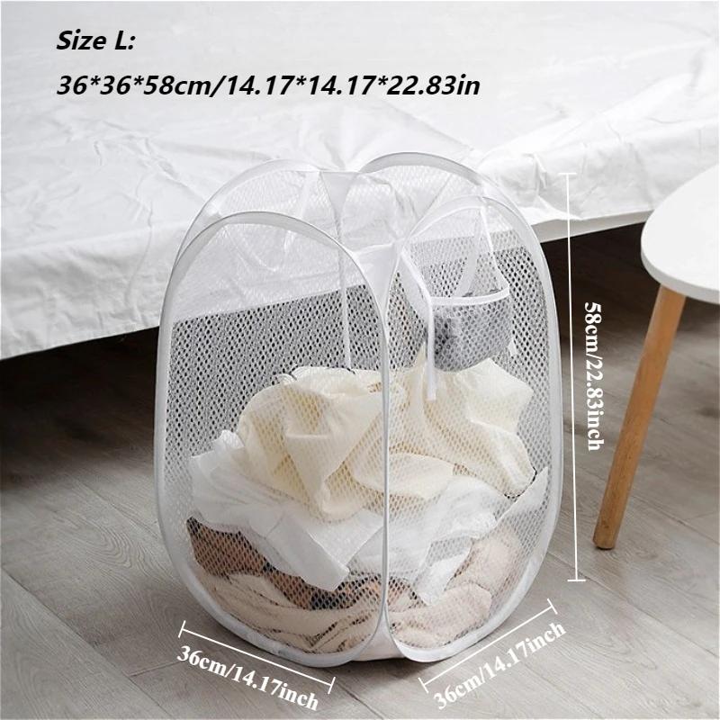 Foldable Household Laundry Basket Mesh Dirty Clothes Storage Basket Large Capacity Toy Storage Bag Bucket Bathroom Accessories