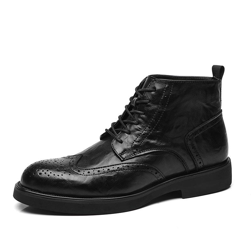 Martin Boots Men's British Style Retro Short Boots Business Dress Brock High-top Leather Shoes Winter Heightening Tooling Leather Boots
