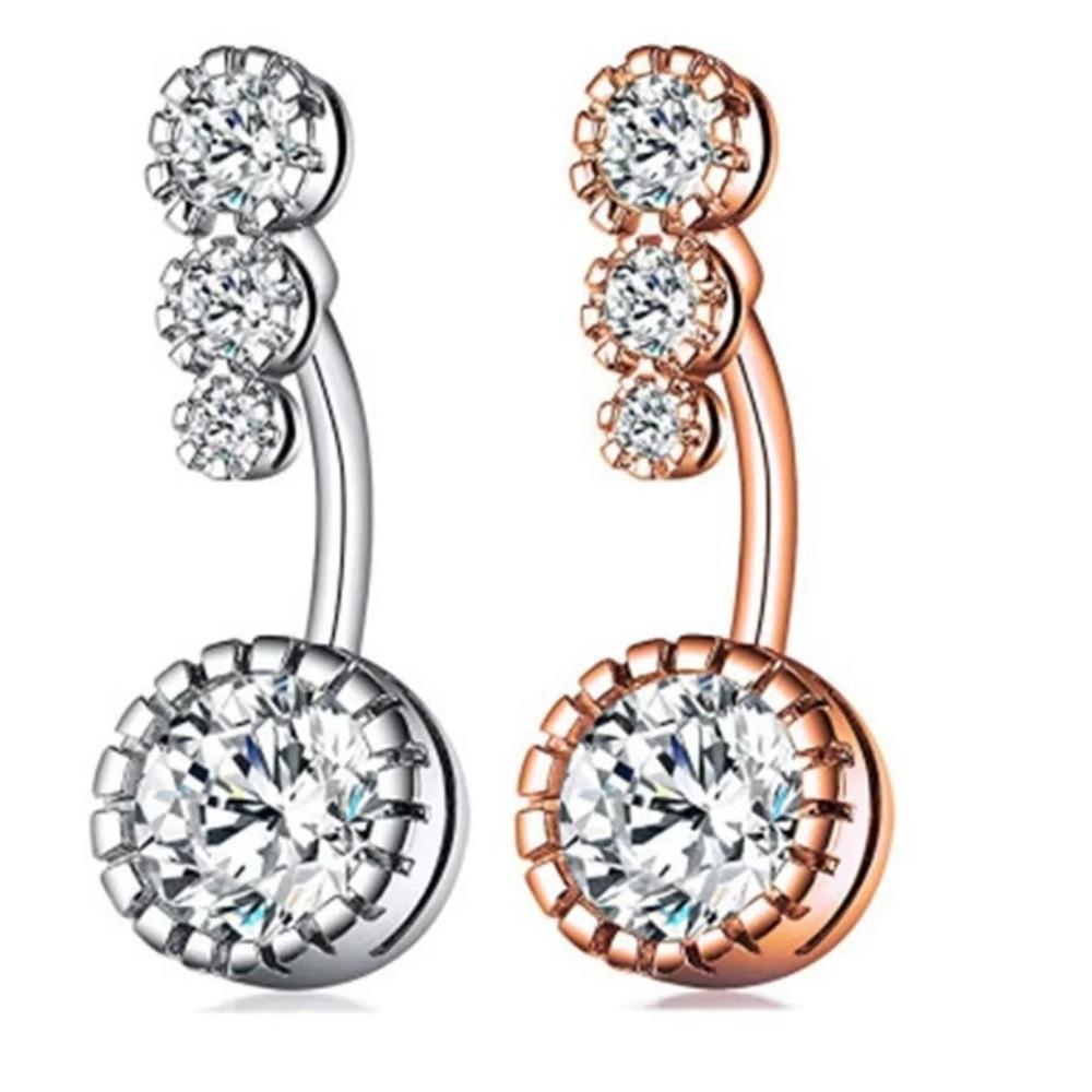 Zircon Crystal Ball Belly Button Rings Copper Shiny Body Jewelry New Gem Navel Piercing  Women
