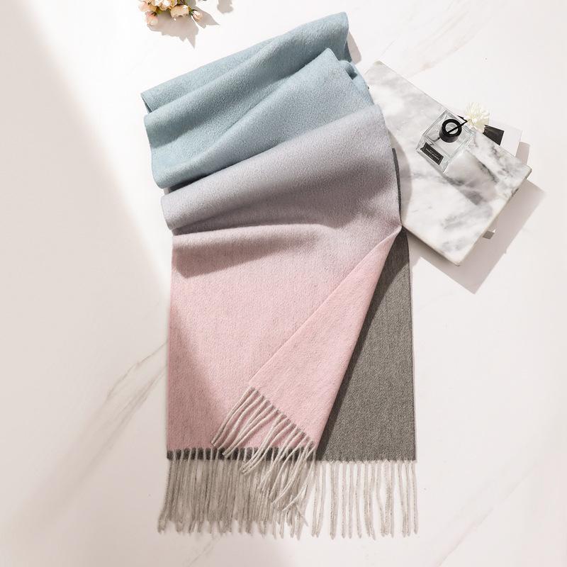 

Осень и зима новый легкий роскошный шарф из чистой шерсти женский шарф с постепенным изменением водных ряби, узкий шарф, универсальная теплая шаль 190cm