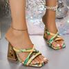 Fashion Plus Size Statement Sandals Women's Summer New Square Toe Open Toe Fish Mouth Shaped Heel Printed Non-slip High Heels
