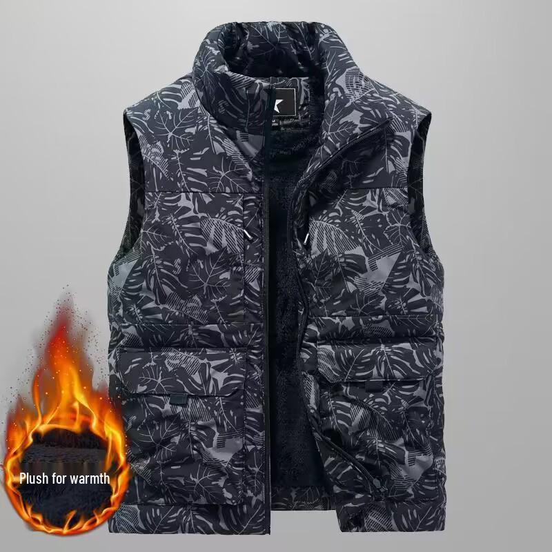 

Мужской теплый рабочий жилет на флисовой подкладке для улицы - Утепленный, многокарманный, безрукавный жилет для осени и зимы 4X-Large камуфляжный/чёрный
