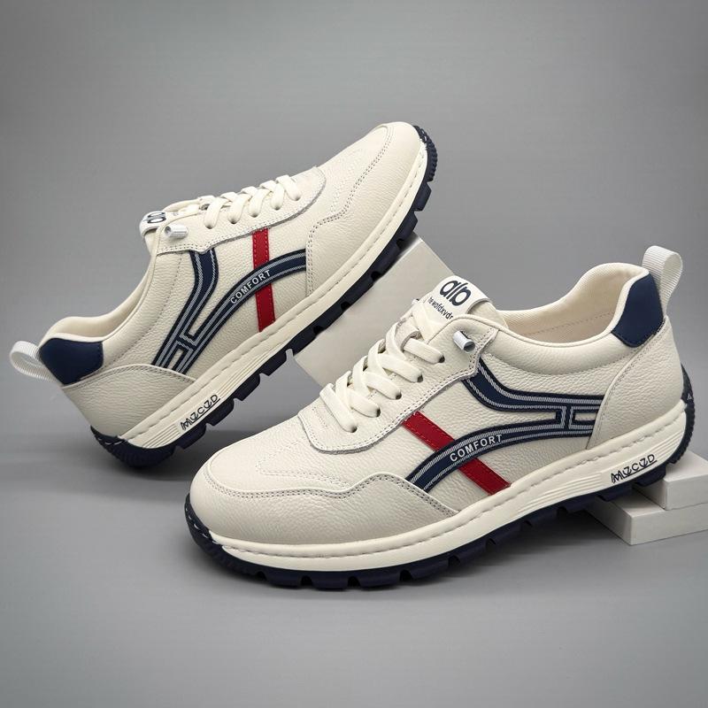 Zapatillas de Cuero Genuino para Hombre Estilo Primavera - Ligeras, Versátiles, Blancas, Deportivas Casuales
