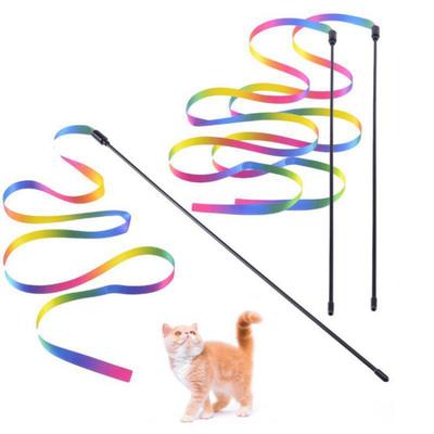 1 STÜCK Haustier Katze Spielzeug Niedlich Lustig Regenbogenstreifen Stab Katzenangel Haustierspielzeug für Katzen Interaktives Spielzeug Katzenzubehör Haustierprodukte