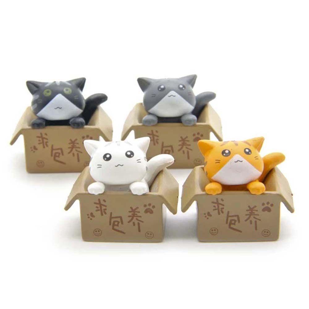 Miniatures Statue Kitten PVC Crafts Cartoon Poor Box Cat Kitty Model Car Figurine Small Statue