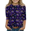 Print Tops For Youth Girls Round Neck 3/4 Sleeves T-Shirts Trendy Tops Outfit Tees