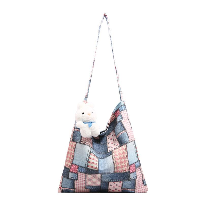 Lightweight and versatile canvas women's bag tote bag women's large-capacity student leisure bag 2025 new plaid shoulder bag