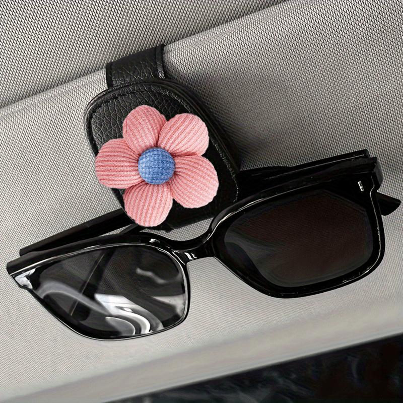 

Floral Faux Leather Magnetic Eyeglasses Clip, car sun visor mount, compact easy install for female car decor. 1pc