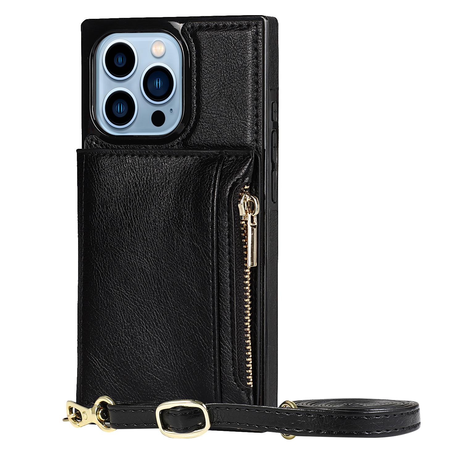 

Многофункциональный кожаный чехол-бумажник с ремешком через плечо для iPhone 15 14 Plus 13 12 11 Pro Max XSMax для Samsung S23 S22 S21 Ultra Plus S21FE Huawei Mate 40 iPhone 12 Pro Max чёрный