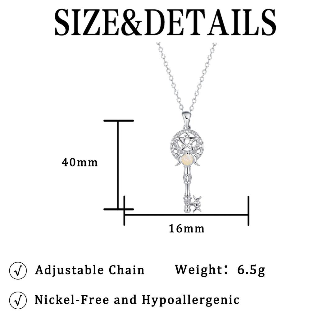 Čarodějnictví Trojitý Měsíc Bohyně Tvar Klíče Náhrdelníky Opál Zirkony Pentagram Symbol Přívěsek Čarodějnický Amulet Ochranné Šperky