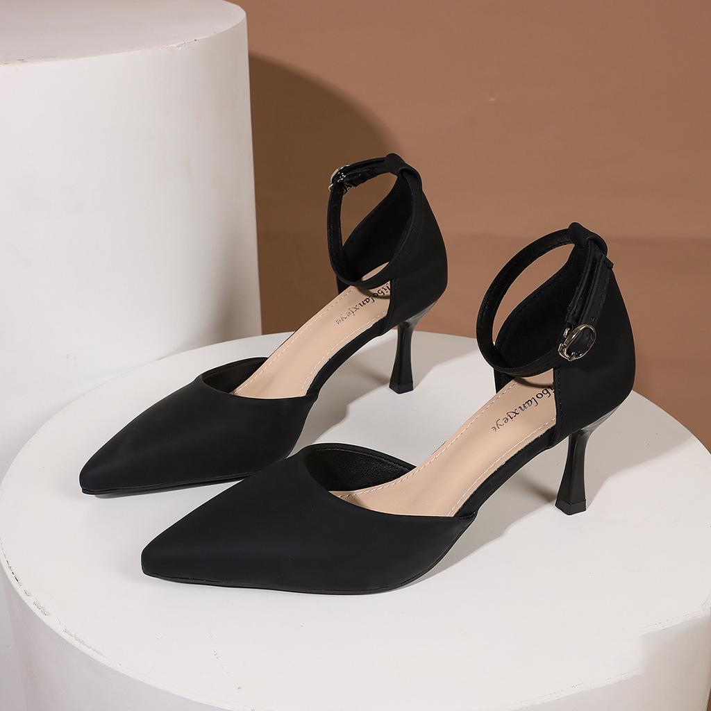 Fashion Comemore Women Pumps Sexy Shallow Mouth Hollow Pointed Toe High Heels for Women Solid Color Ankle Buckle Party Dress Heels Women