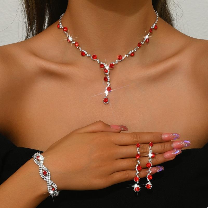 Modische Kristall-Strasssteine, Halsketten, Ohrstecker, Armbänder, dreiteilige Schmuckaccessoires, Hochzeitsaccessoires, vielseitige Bräute