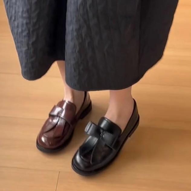 [Ushilai] British style thick heel temperament loafers women's 2025 spring new bow casual one pedal