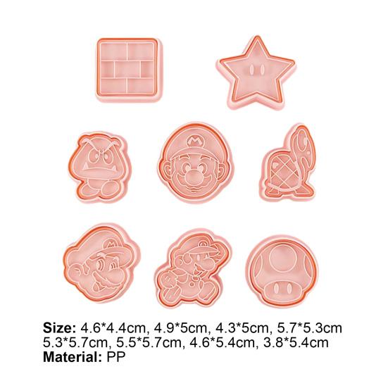 8Pcs/Set Cookie Mold Non Stick Easy to Demold PP Cartoon Super Mario 3D DIY Embossing Biscuit Cutter Baking Accessories
