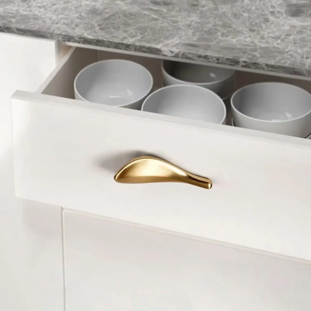 Golden Leaf Design Drawer Pull Handle Loquat Leaf Shape Wardrobe Knob Handle Cabinet Door