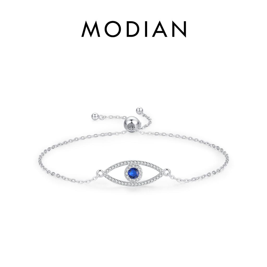 MODIAN Pure 925 Silver Luxury Turquoise Blue Eyes Clear Cubic Zircon Crystal Link Chain Bracelet For Women Fine Jewelry