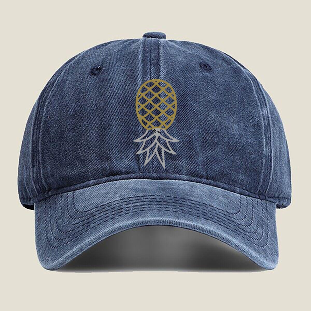 

Pineapple Emblem Fashion Washed Baseball Cap Hat Outdoor Activities One Size темно-синий