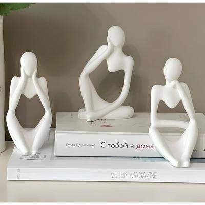 Latest Ceramic Thinker Men Statue Set of 3 Modern Art Showpiece Sculpture Decoration Items for Home Decor