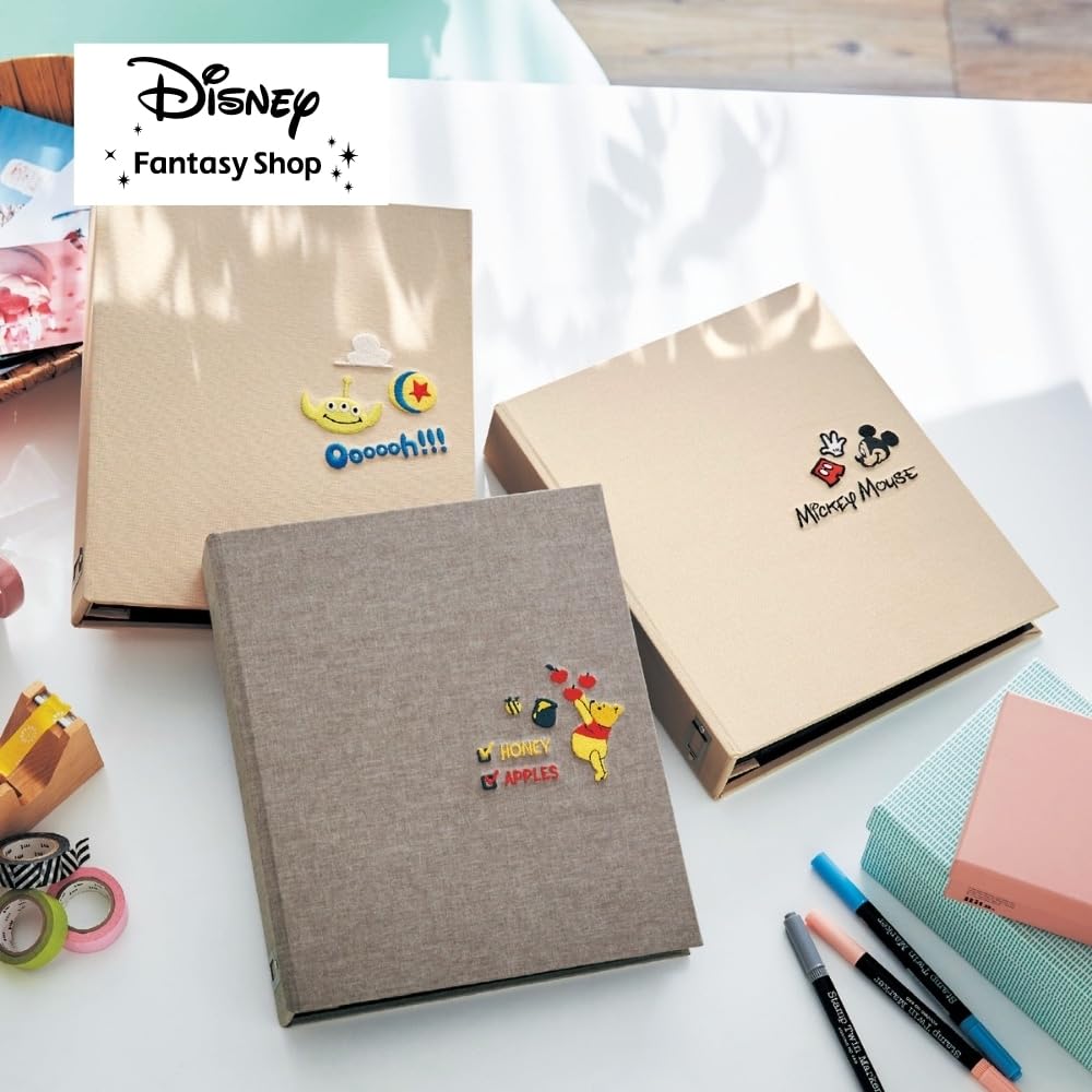 [Belle Maison] Disney Photo Album, 400 L-size photos, fabric-covered cover, vertical insertion, pocket style, black pages, Mickey Mouse
