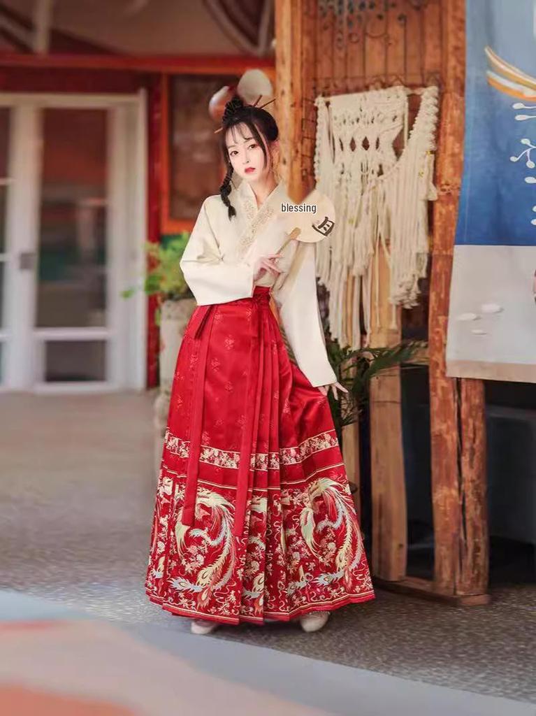 2024 Autumn Women's Phoenix Dance Print Hanfu Set - Ming Dynasty Inspired Chinese Daily Wear