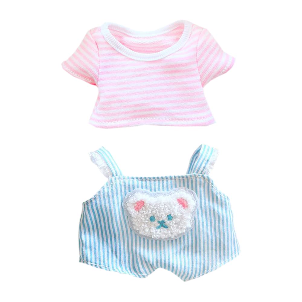 

niannyyhouse 20cm Doll Cotton Doll Striped and Bear Interchangeable Plush Clothes Clothes, Clothes, T-Shirt Overalls, (Pink) розовый